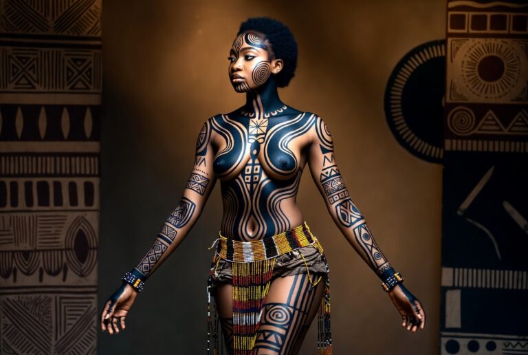 Beautiful Igbo girl with uri designs painted over her body