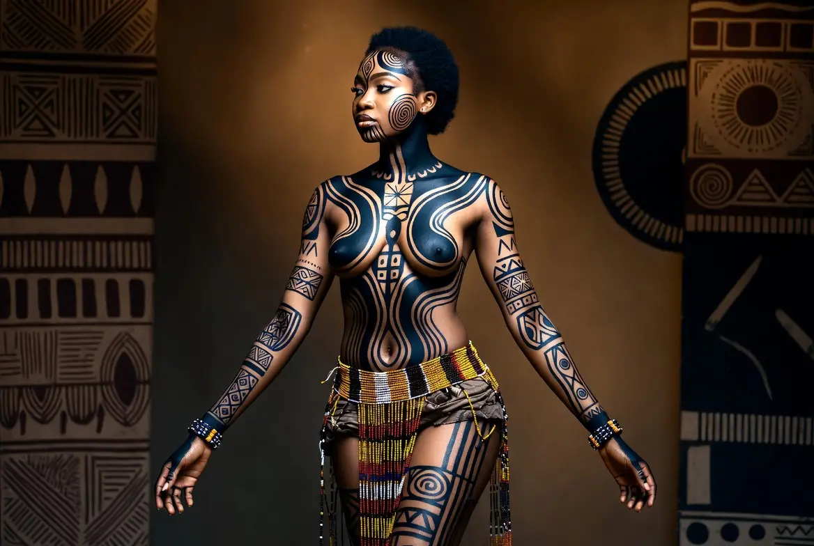 Beautiful Igbo girl with uri designs painted over her body