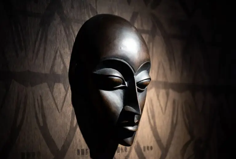 A dan mask hanging on the wall