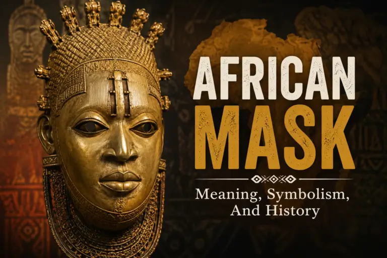 African mask displayed on a wall, an example of how to display African masks at home