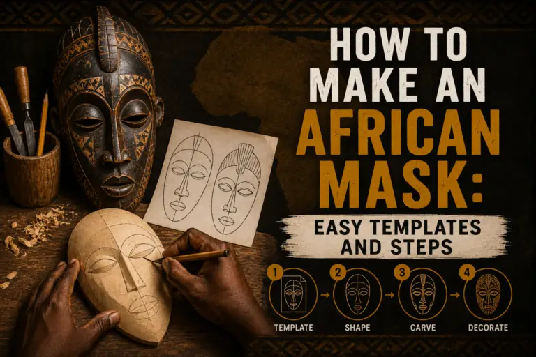 Simple African mask outline for a kids drawing and craft template