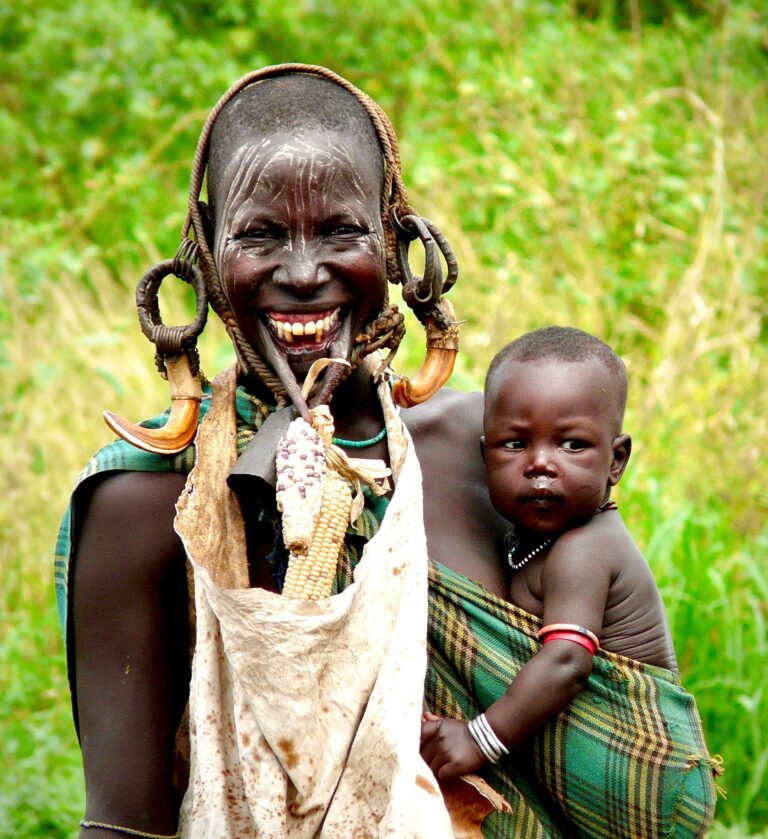 Joyful Mursi tribe mother and child in Ethiopia, photo by Carmen Soler on Pexels